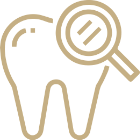 tooth with magnifying glass icon